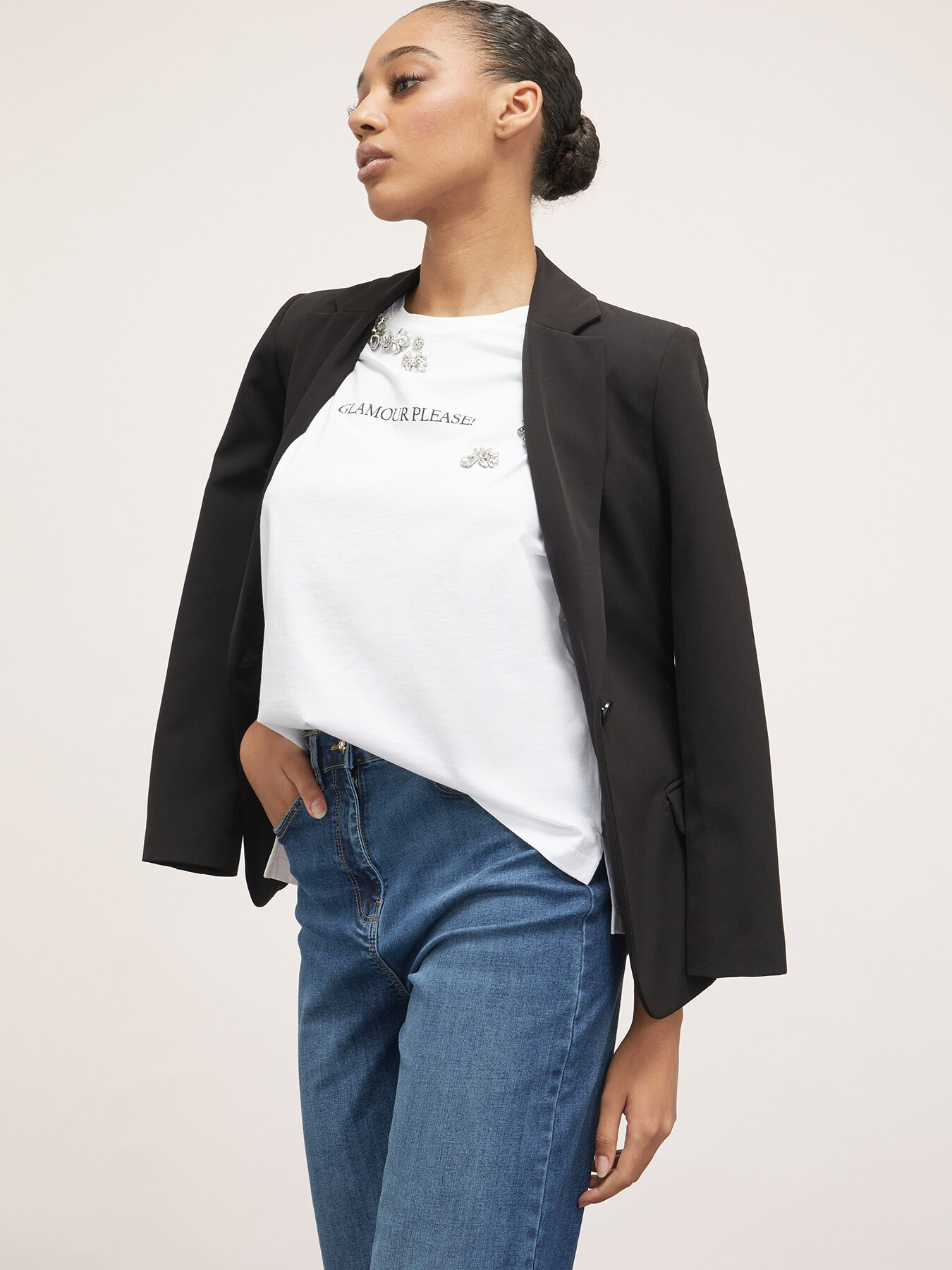 T-shirt avec impression et pierres brod&eacute;es image number 0