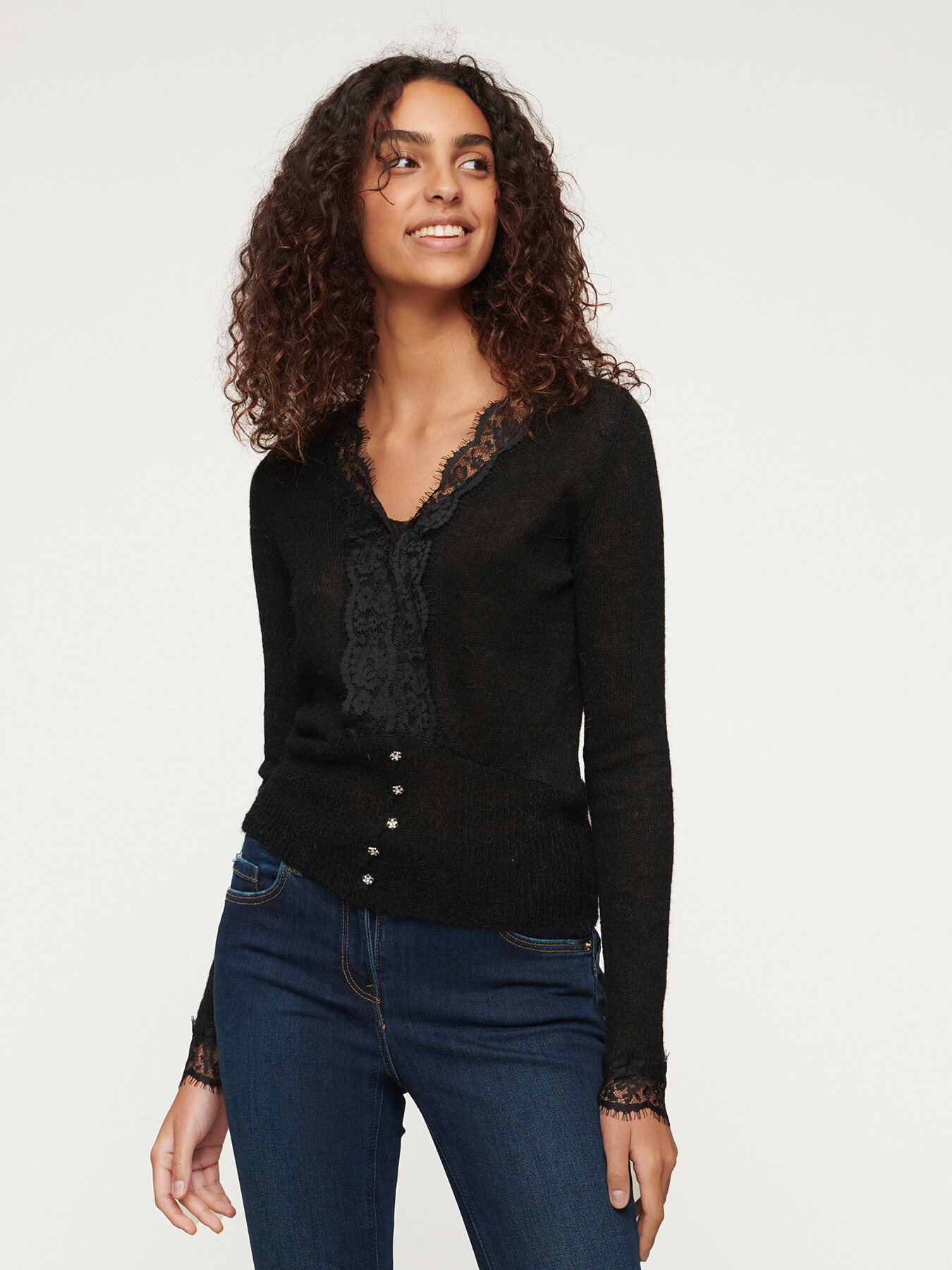 V-neck sweater with lace image number 0