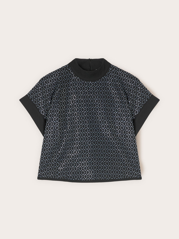 Jersey blouse with geometric rhinestone application