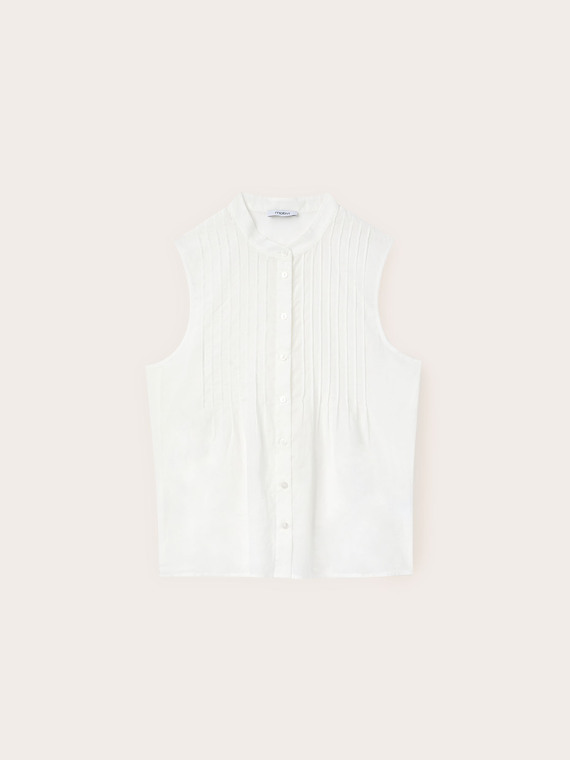Pleated voile shirt with mandarin collar