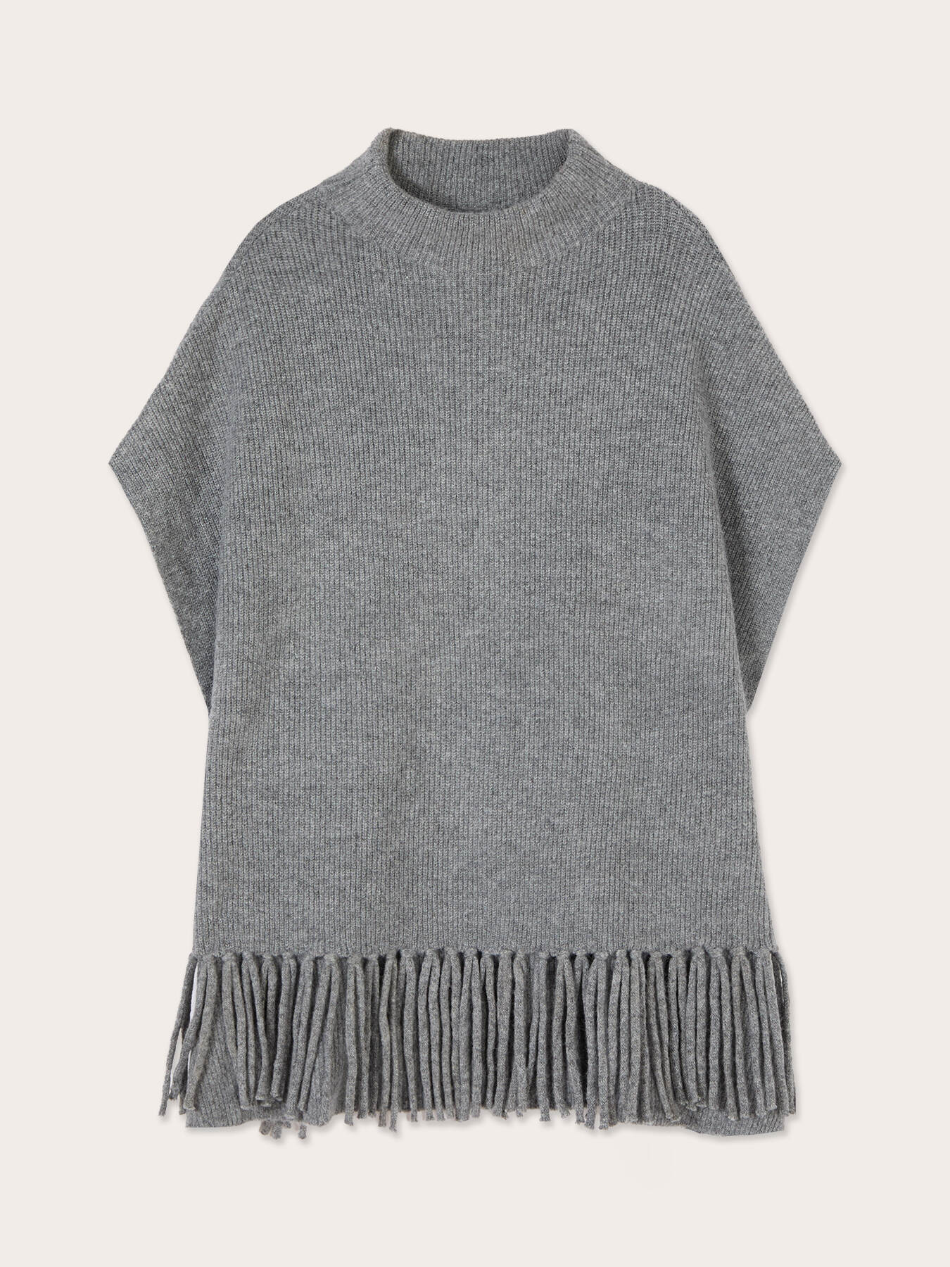 Knit poncho with fringe and high neck image number 1