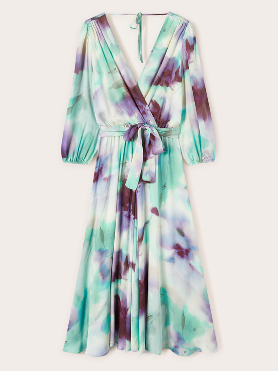 Midi-Kleid aus Satin mit abstraktem Muster