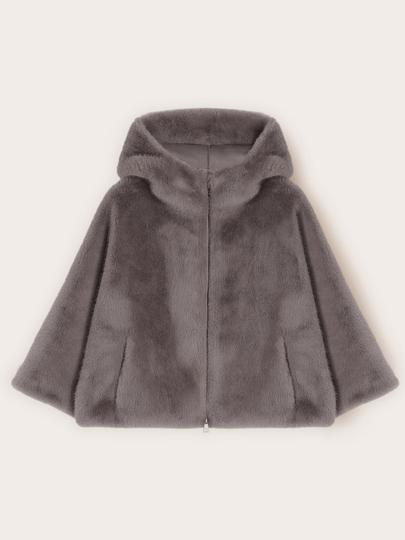 Hooded cape with plush effect