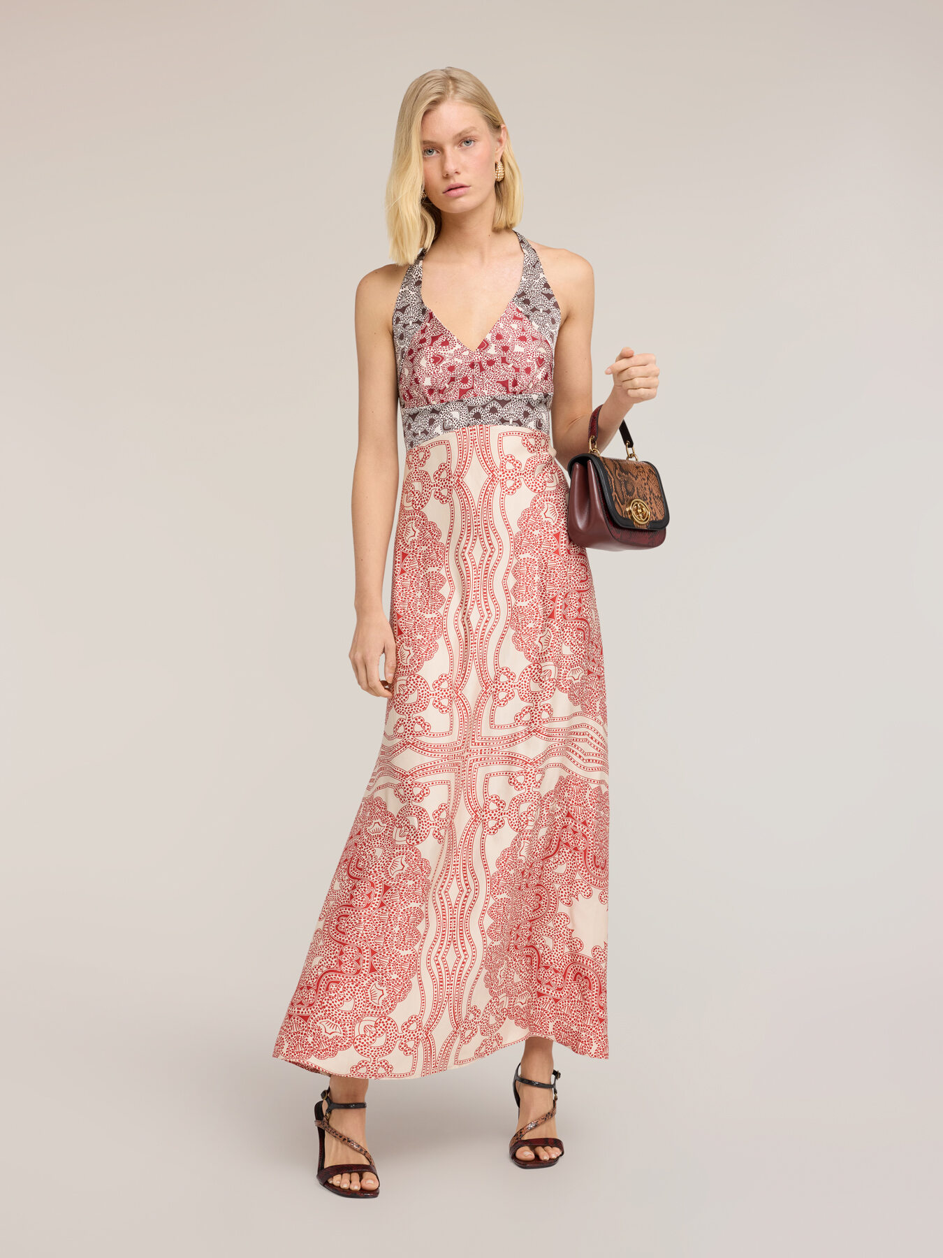 Rochie lungă din satin cu imprimeu paisley image number 0