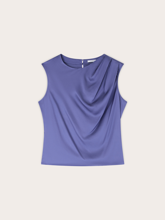 Satin top with asymmetric draping