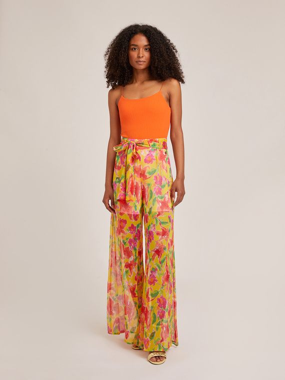 Motivi Pantaloni palazzo con fusciacca fantasia floreale Donna