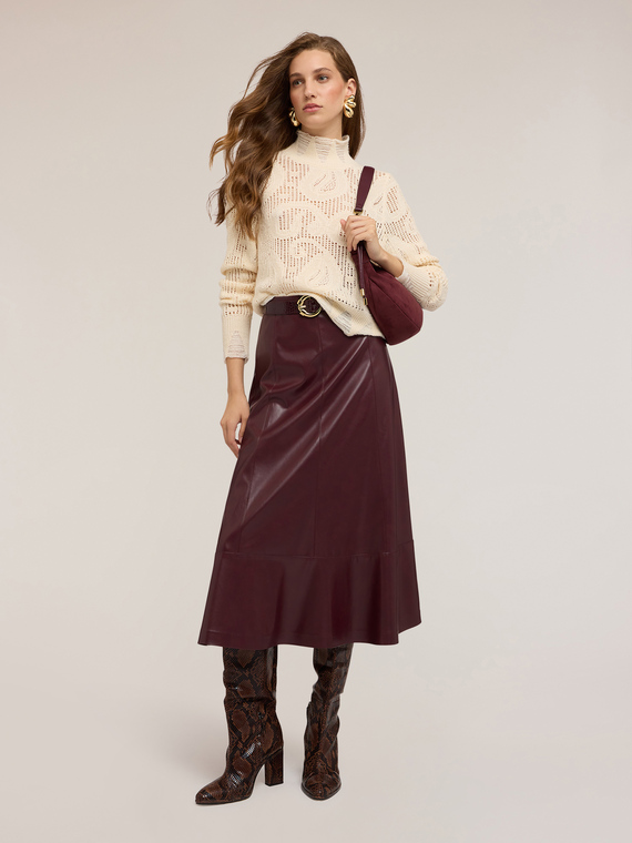 Flared midi skirt in coated fabric