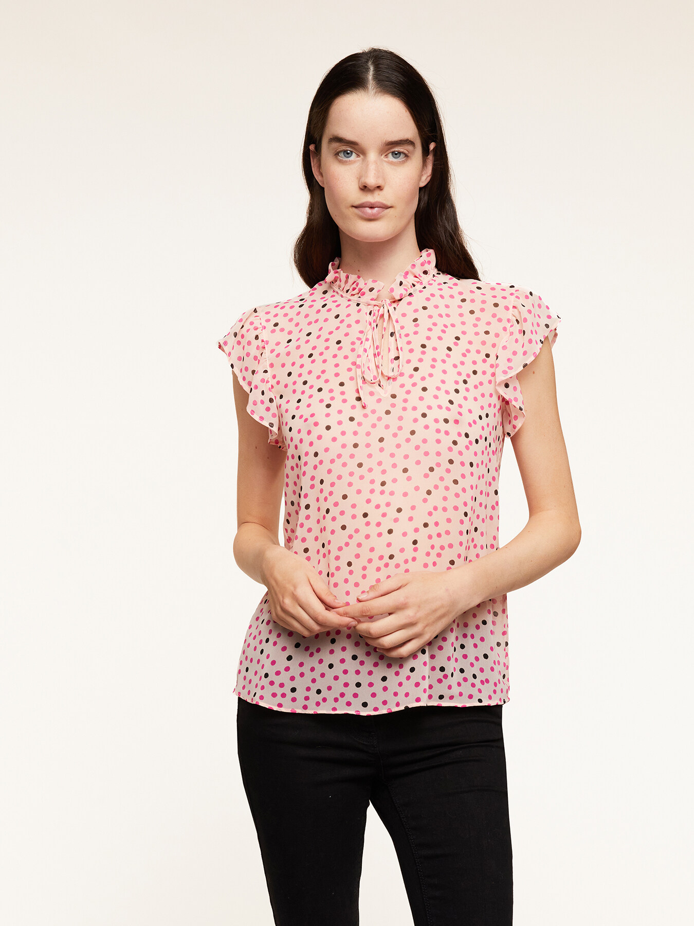 Polka-dot blouse with flounces image number 0