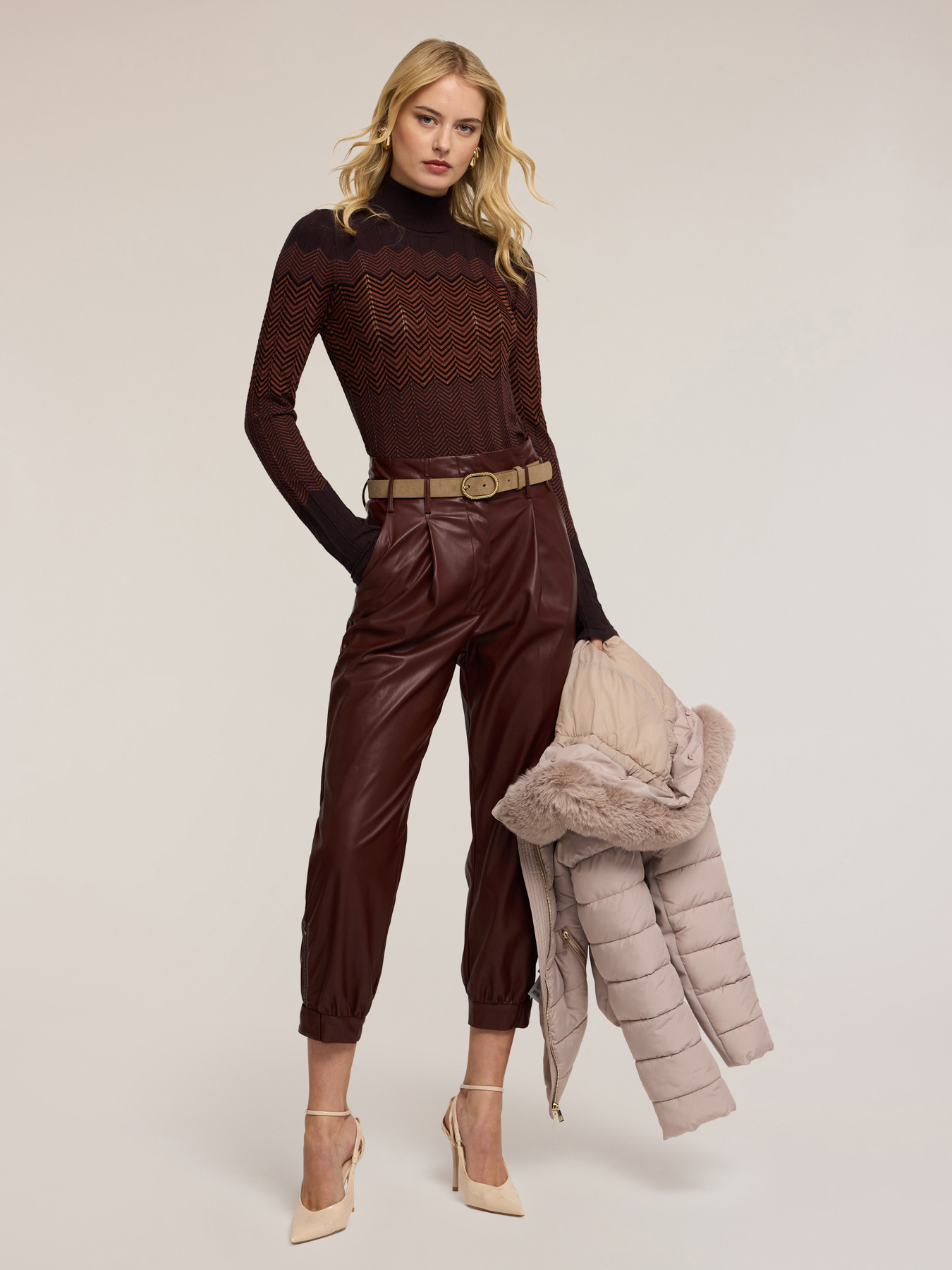 Pulover cu gât înalt cu coaste cu model chevron image number 0