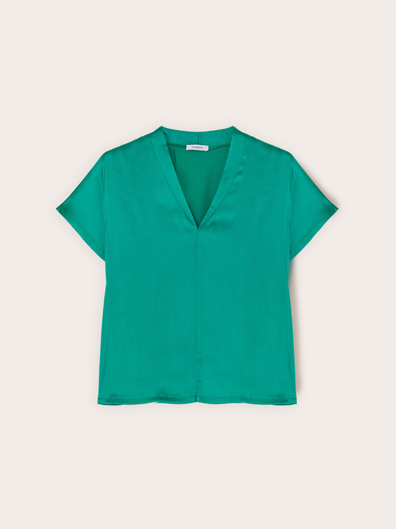 Zweistoffiges T-Shirt mit V-Ausschnitt