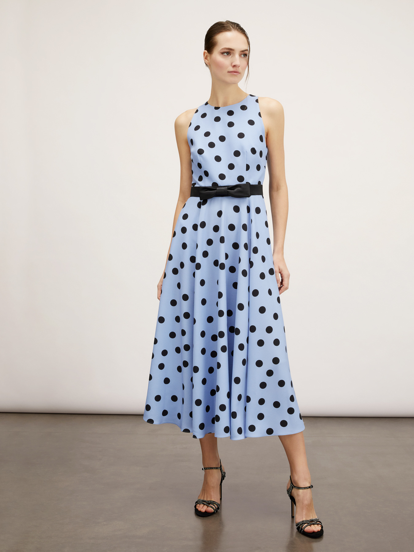 Polka dot patterned midi dress with bow image number 0