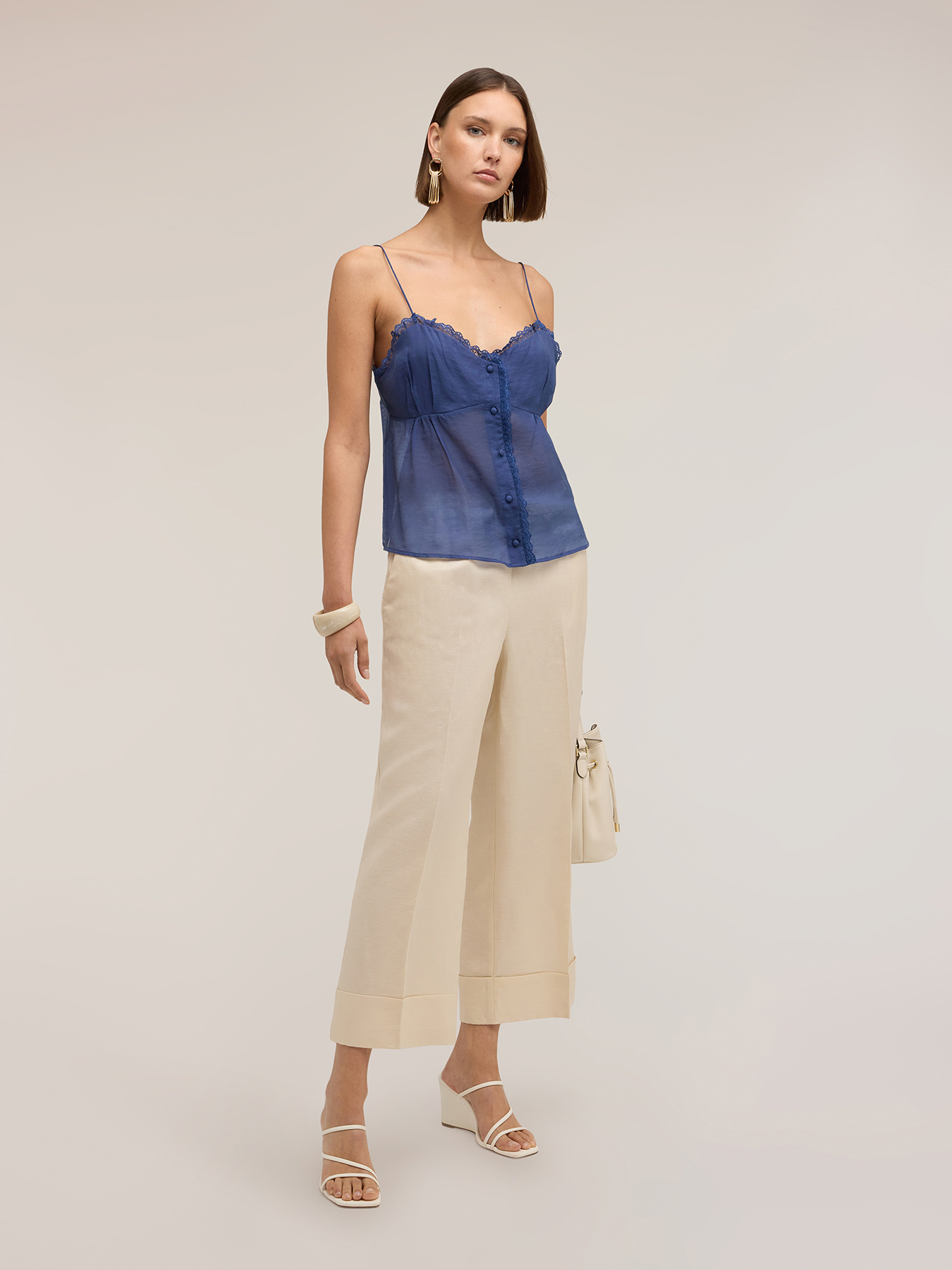 Cropped linen blend trousers image number 0