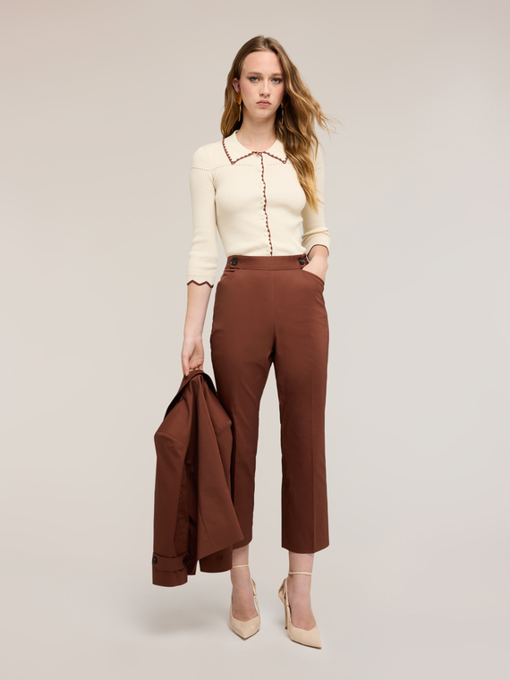 Fine knit cardigan with embroidered trims