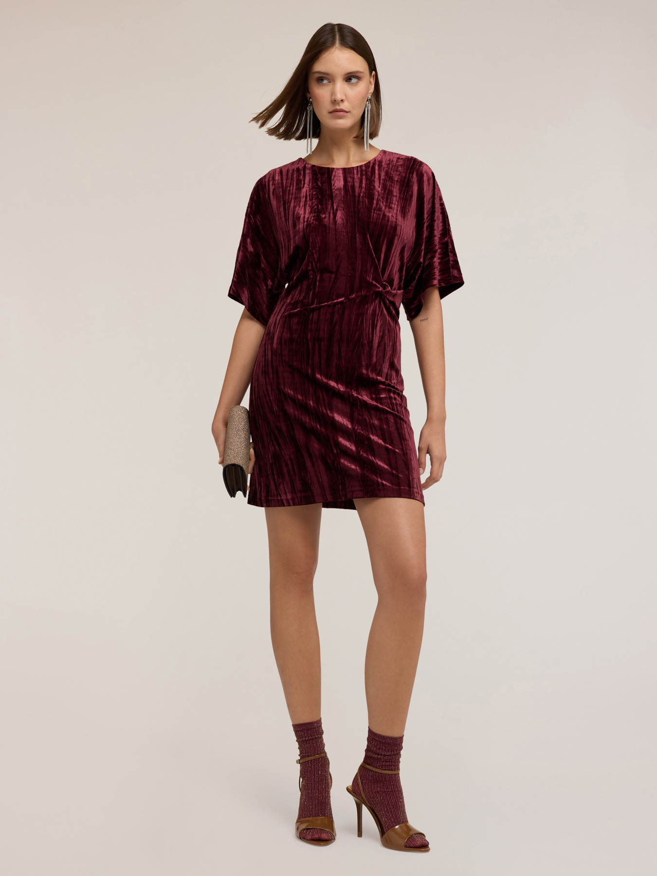 Pleated velvet kimono dress image number 3