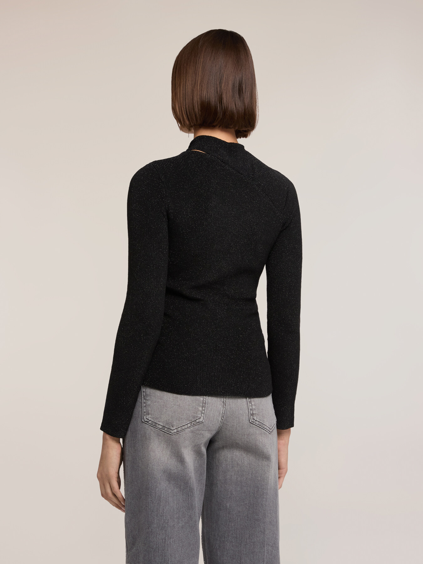 Ribbed lurex sweater with bow image number 1