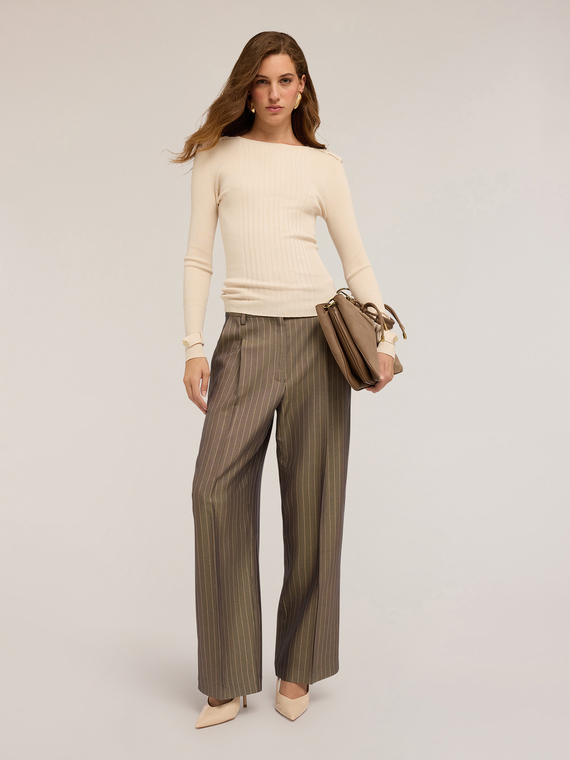 Ribbed sweater with epaulettes