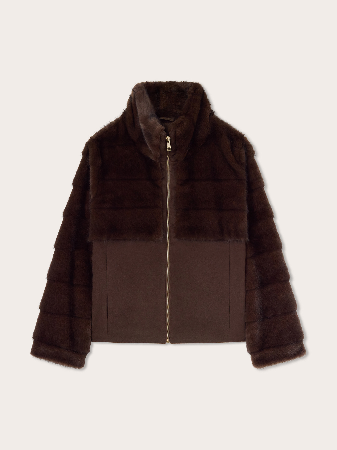 Quilted bi-material jacket with faux fur effect image number 0