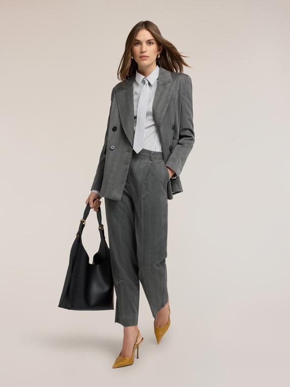 Yarn-dyed pinstripe barrel pants