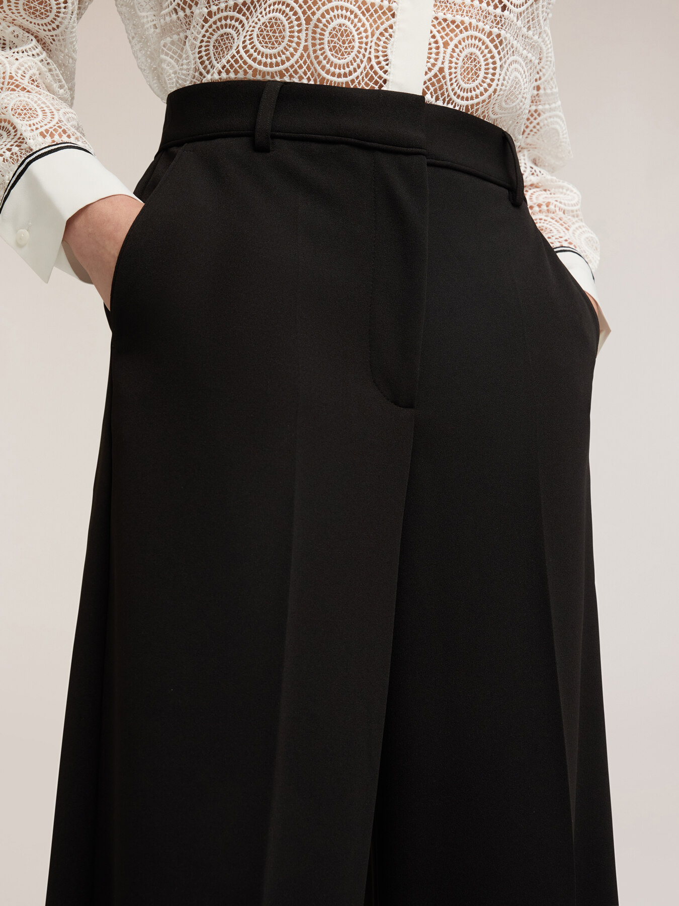 Pantaloni palazzo din țesătură crepe image number 3