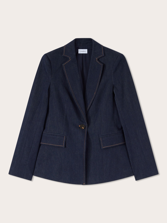 Tailored denim blazer with contrast stitching