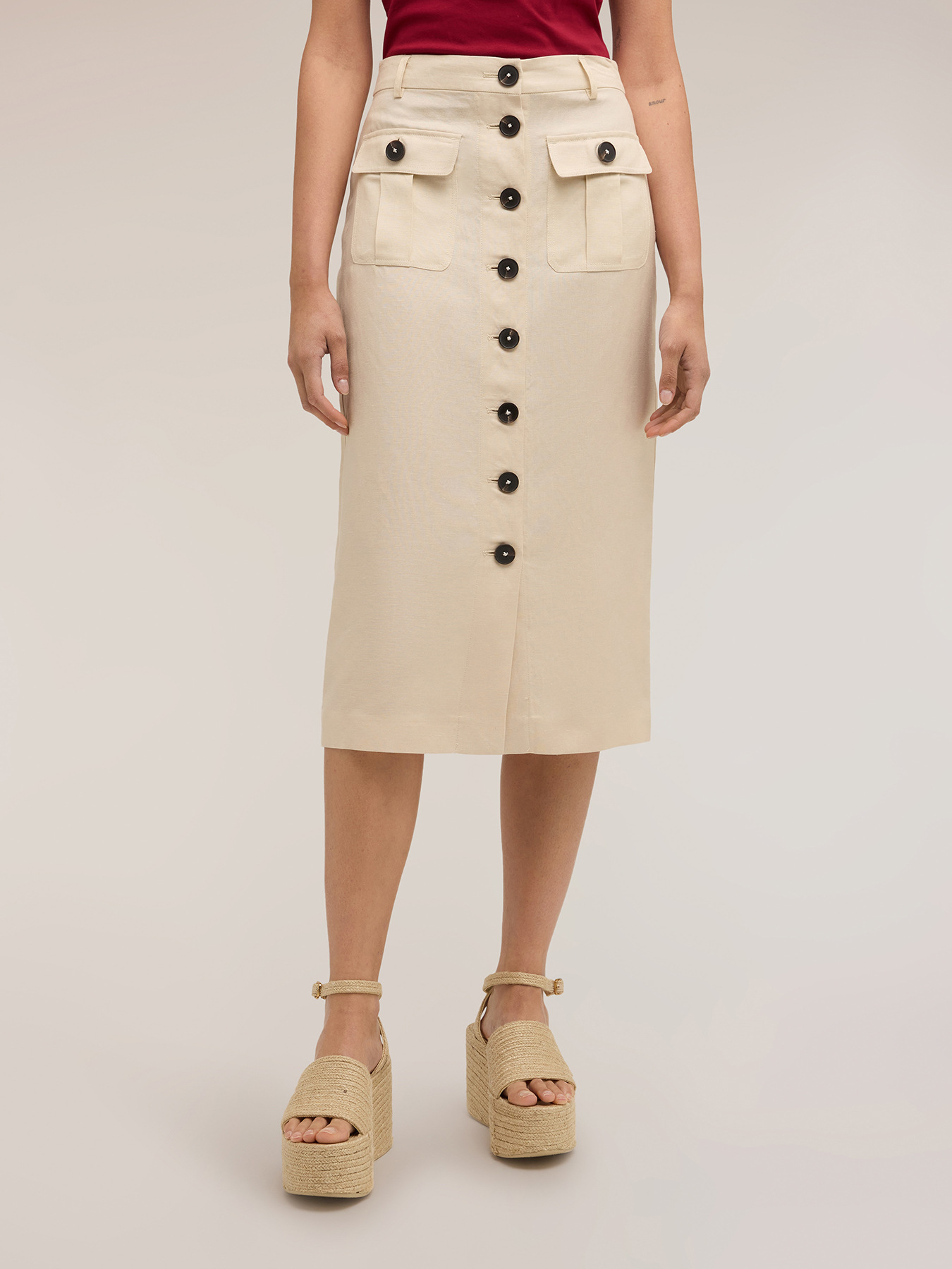 Midi pencil skirt in linen blend image number 0