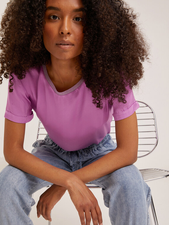 Motivi Blusa satin con bordo in costina lurex Donna