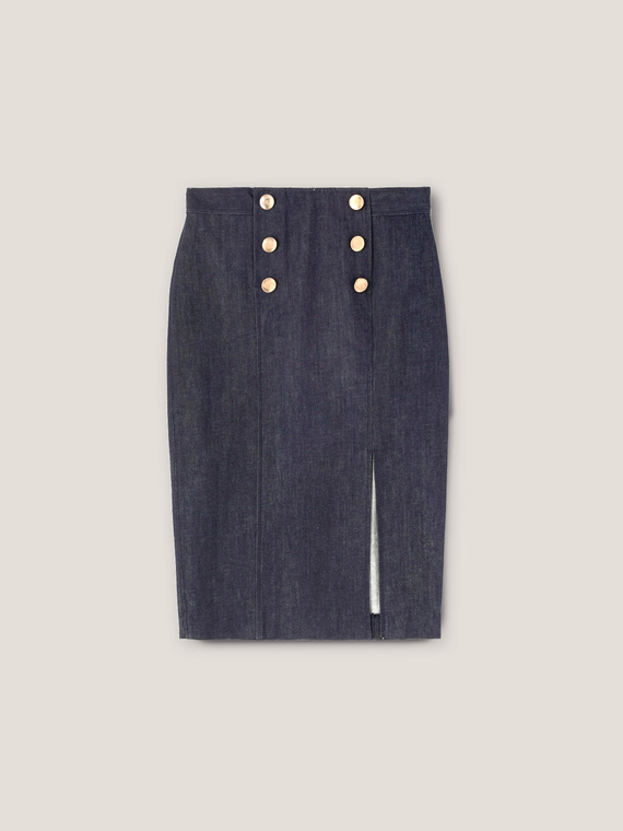 Button feature midi denim skirt