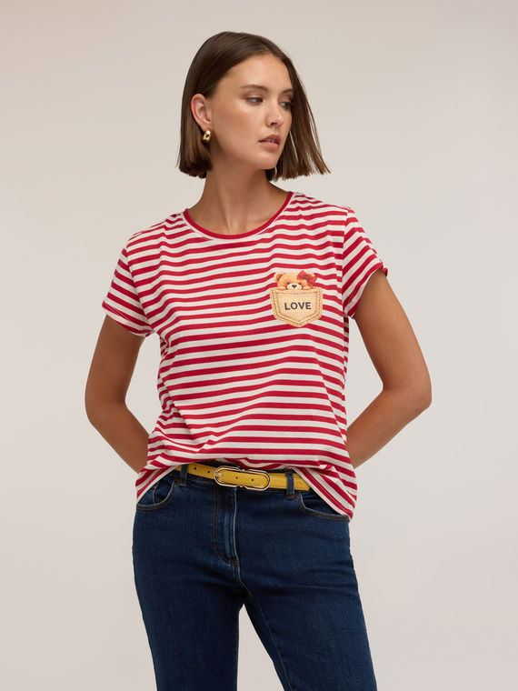 T-shirt &agrave; rayures avec application ourson