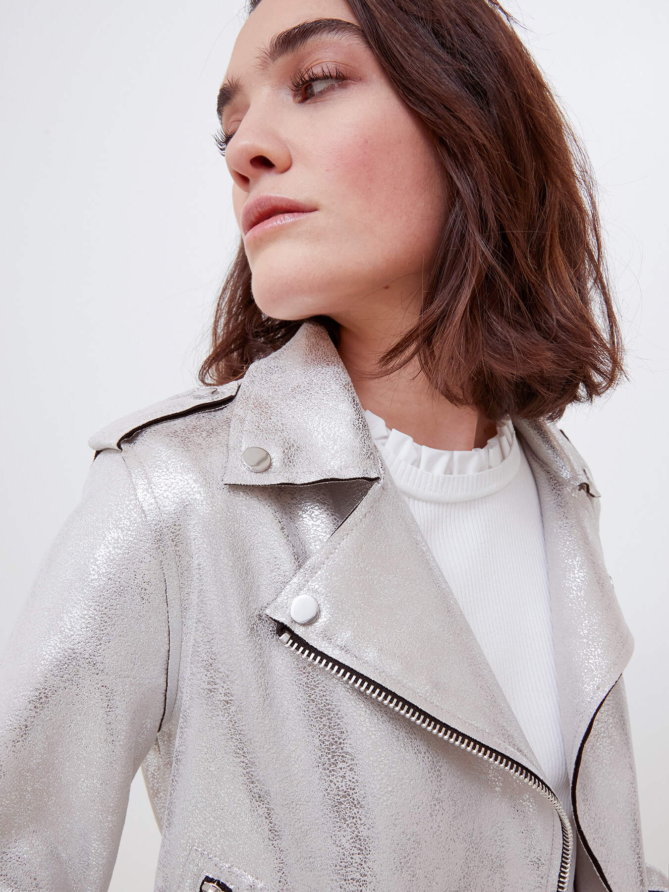 Shimmer faux suede biker jacket image number 0