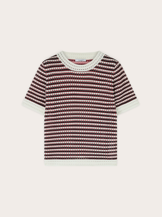 Striped openwork viscose blend sweater