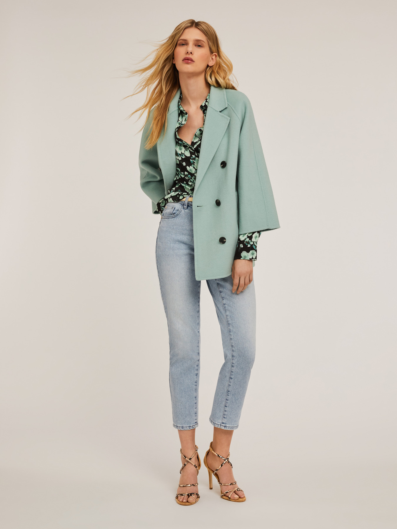 Manteau &agrave; double boutonnage en laine m&eacute;lang&eacute;e image number 3