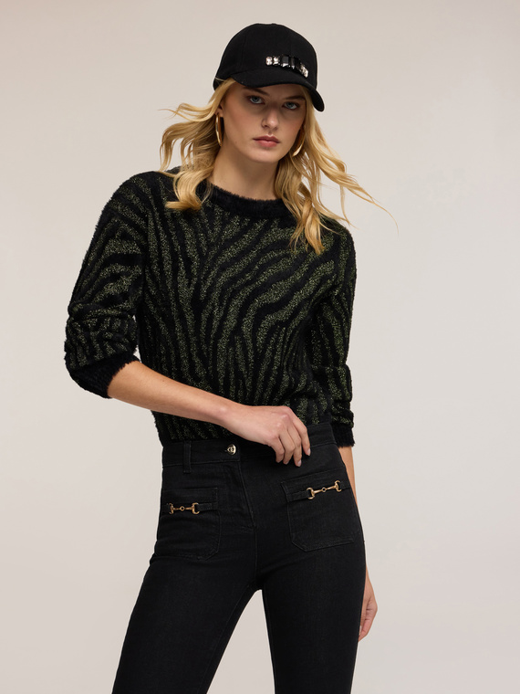 Laminated zebra-striped jersey