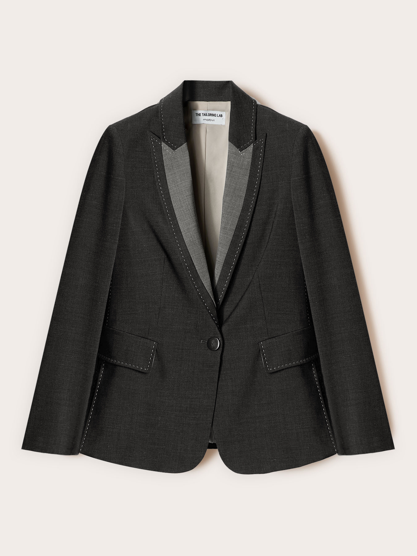 Blazer din pânză amestec lână cu cusături image number 4