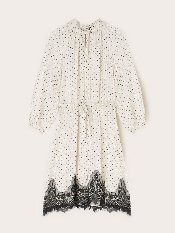 Vestido de sat&eacute;n de lunares con encaje