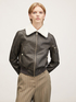 Coated fabric bomber jacket with plush cowl image number 0