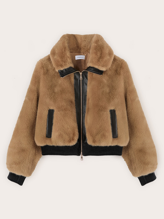 Jacke im Pl&uuml;sch-Look mit Eins&auml;tzen