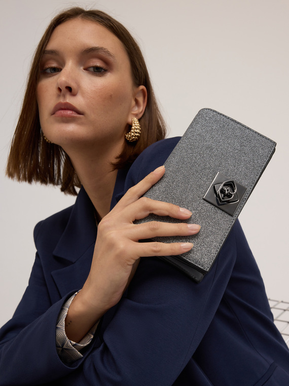 Geantă portofel din material textil acoperit cu sclipici