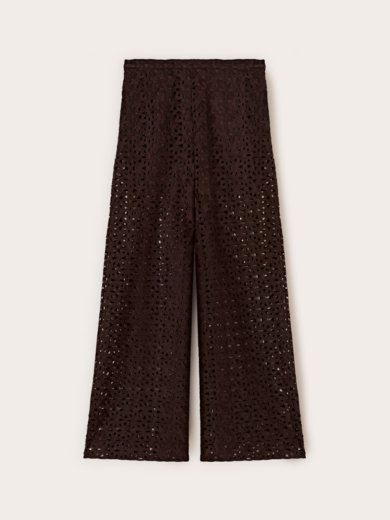 Pantalon palazzo en dentelle macram&eacute;