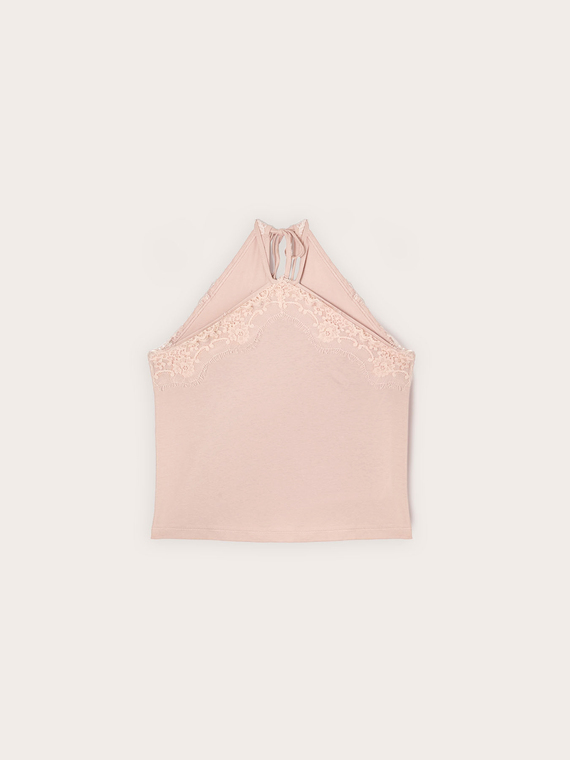 Top halter neck con inserti in pizzo