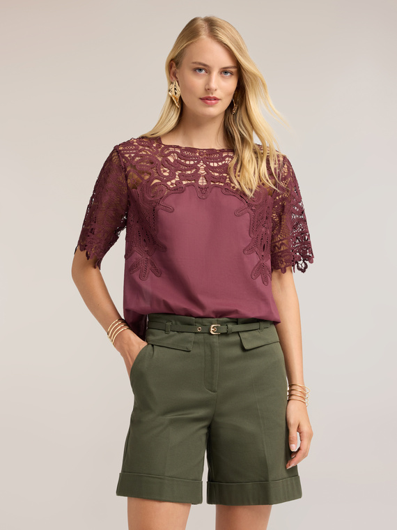 Cotton blouse with macram&eacute; insert