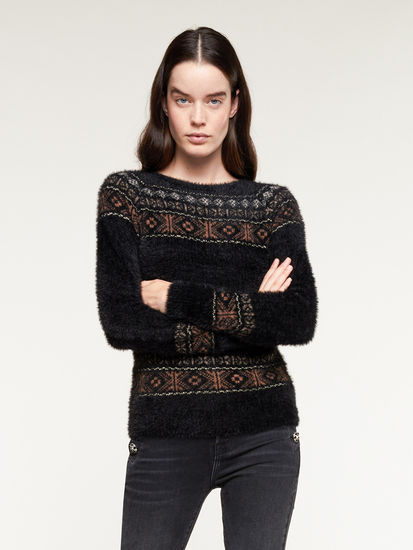 Pullover jacquard effetto peluche image number 0