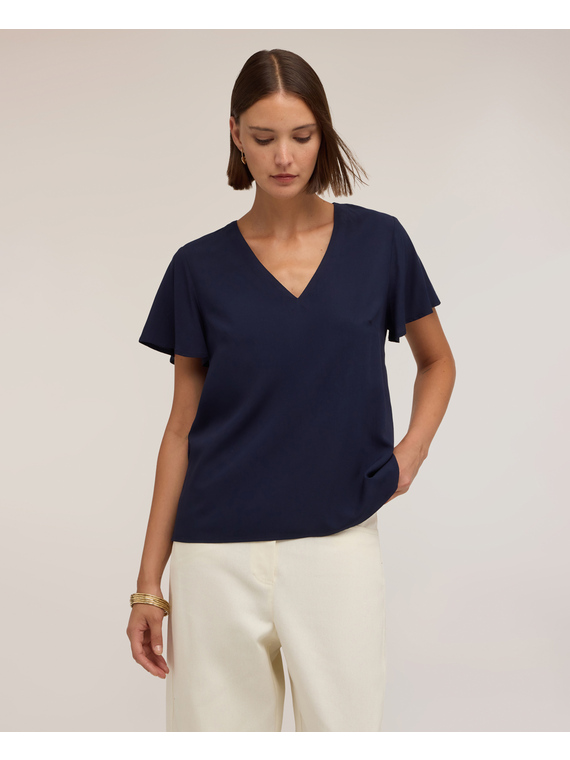 V-neck blouse with flared sleeves