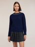 Gerippter Pullover aus Wollmischung mit Steinbesatz image number 0