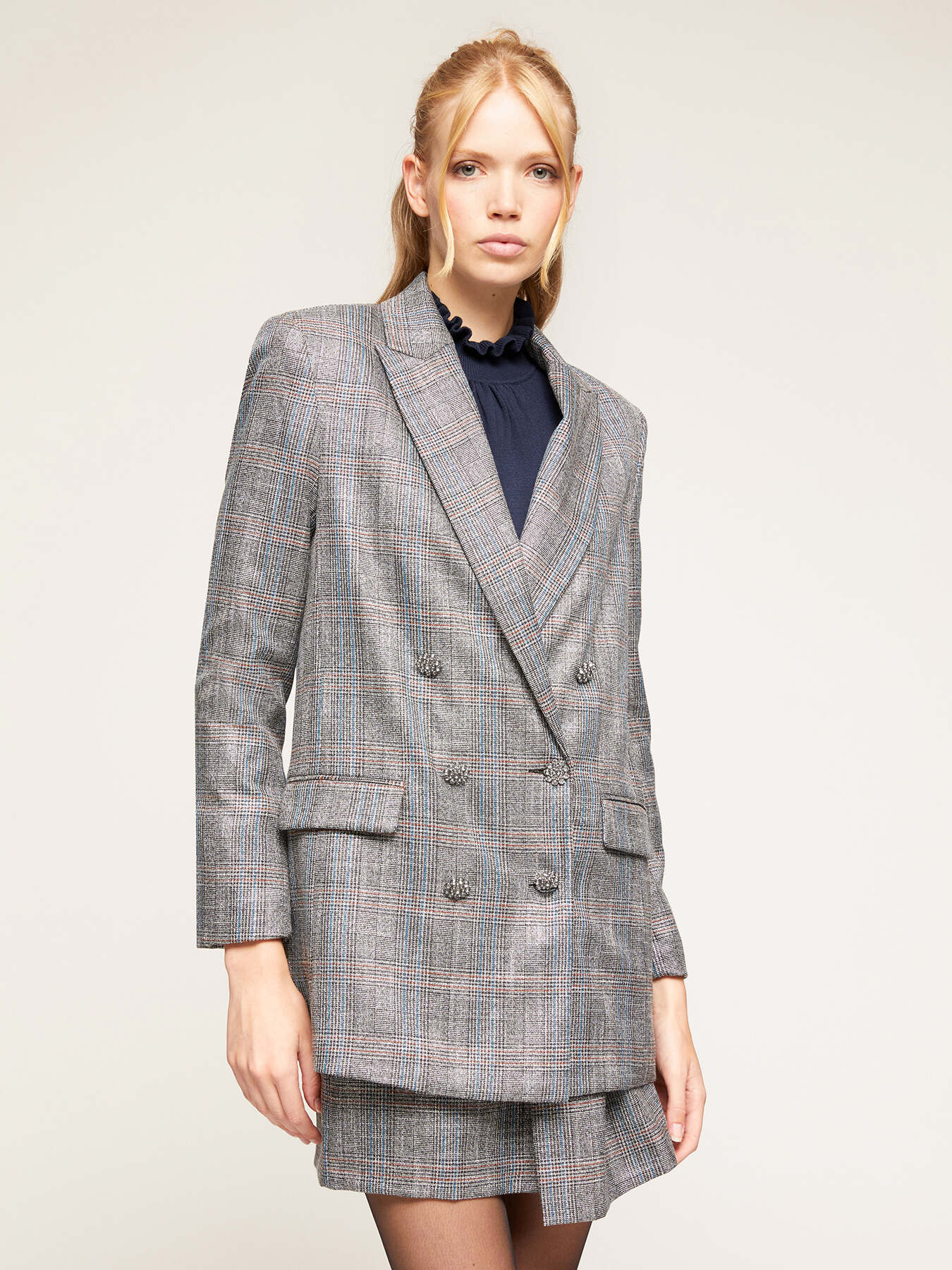 Glen plaid pattern double-breasted blazer image number 0