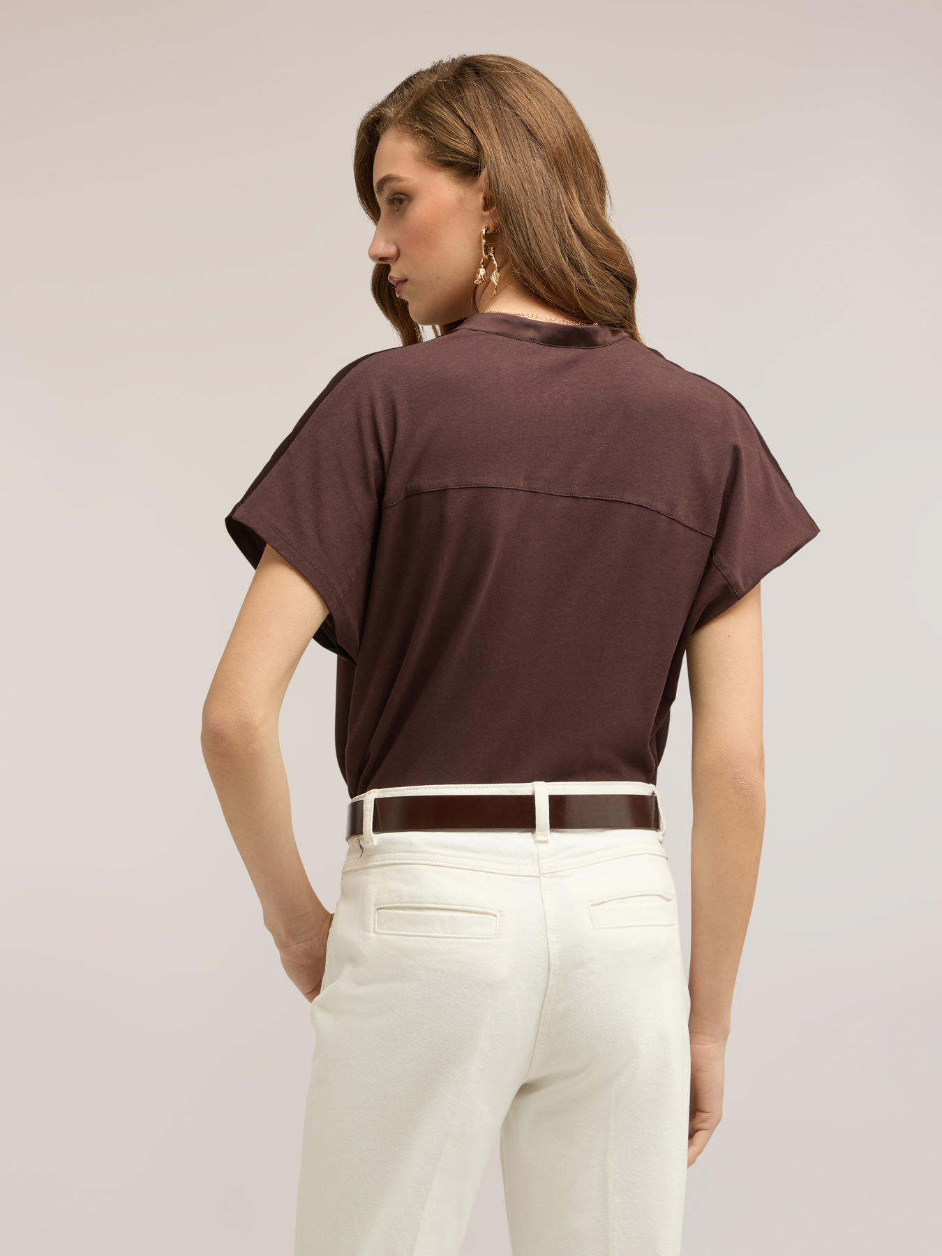 Satin T-shirt with henley neckline image number 1