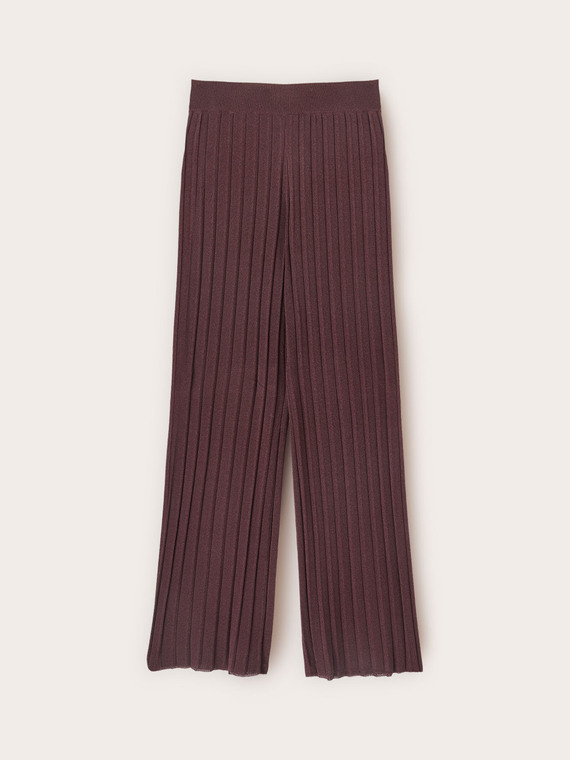 Pantalon palazzo pliss&eacute; en tricot de viscose lurex