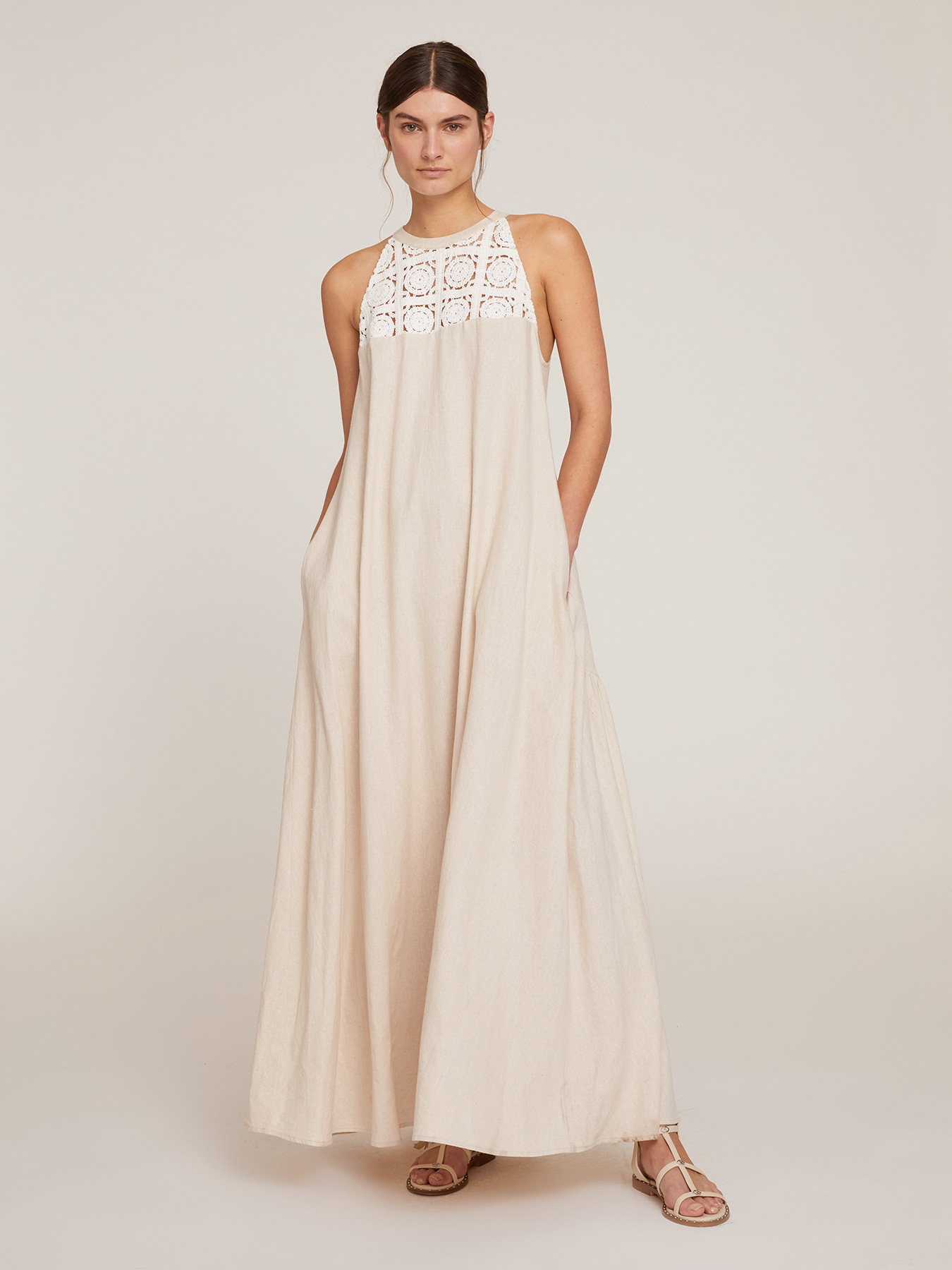 Linen blend dress with insert image number 0
