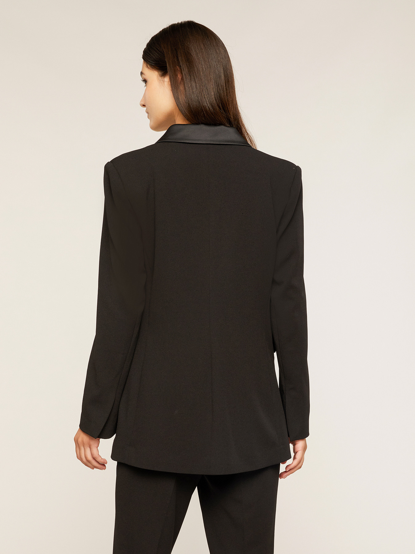 Giacca blazer lunga inserti in raso image number 1