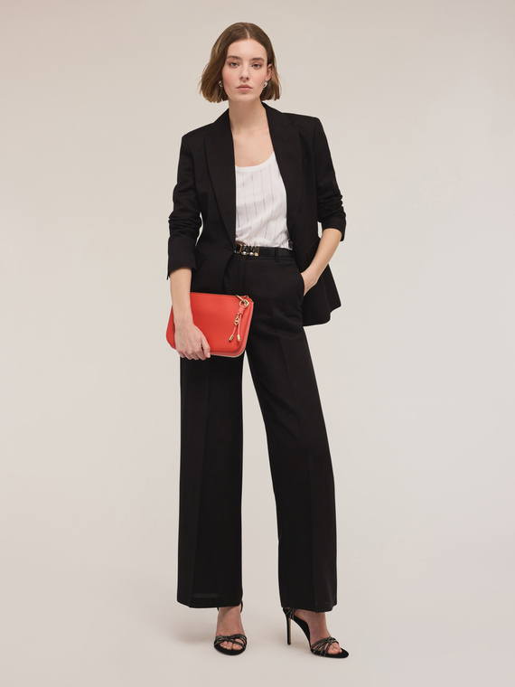 Motivi Blazer monopetto misto lino Donna, Nero, Taglia 40