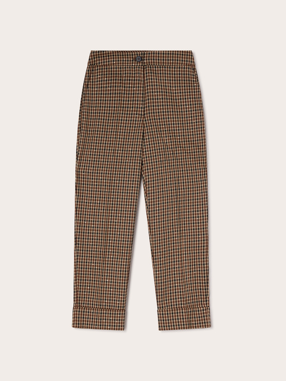 Pantalones cropped de estampado de cuadros con l&uacute;rex